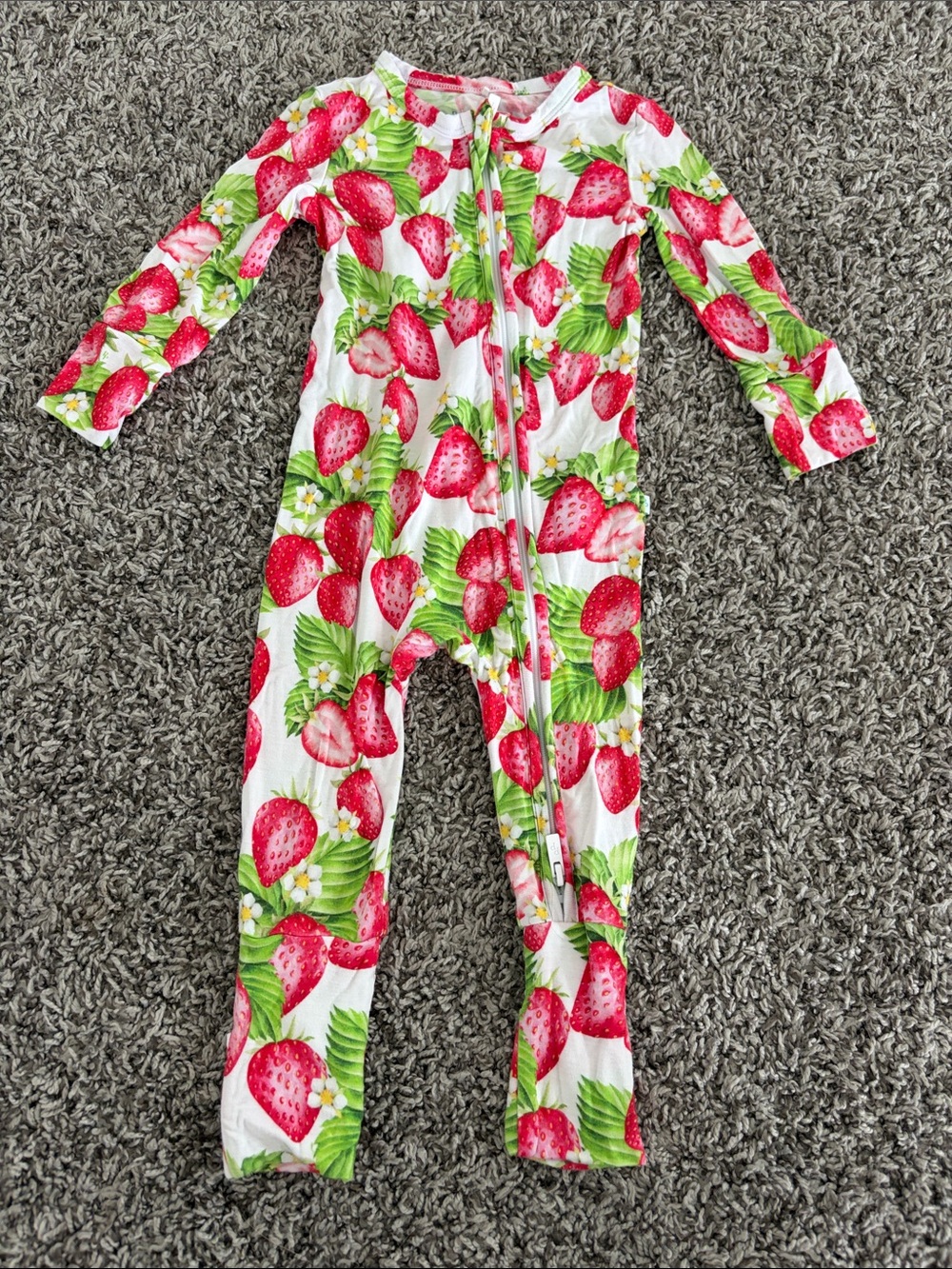 Posh Peanut Strawberry Print Kids One-Piece Footie - White, Red, Green